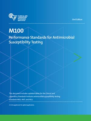خرید و دانلود نسخه کامل کتاب M100 Performance Standards for Antimicrobial Susceptibility Testing, (33rd Edition) –  Pdf