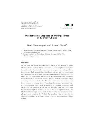 خرید و دانلود نسخه کامل کتاب Mathematical Aspects of Mixing Times in Markov Chains (Foundations and Trends in Theoretical Computer Science)_68613659e8d85.jpeg خرید و دانلود نسخه کامل کتاب Mathematical Aspects of Mixing Times in Markov Chains (Foundations and Trends in Theoretical Computer Science)