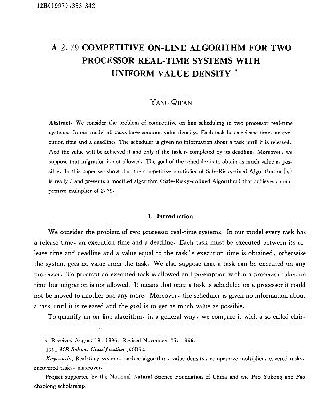 خرید و دانلود نسخه کامل کتاب A 2. 79 competitive online algorithm for two processor real-time systems with uniform value density