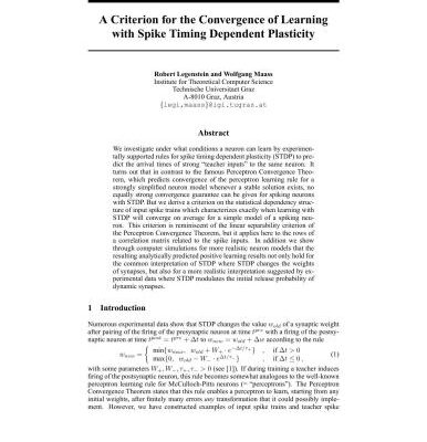 خرید و دانلود نسخه کامل کتاب A Criterion for the Convergence of Learning with Spike Timing Dependent Plasticity