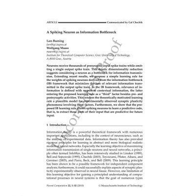 خرید و دانلود نسخه کامل کتاب A Spiking Neuron as Information Bottleneck