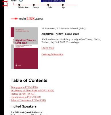 خرید و دانلود نسخه کامل کتاب Algorithm Theory — SWAT 2002: 8th Scandinavian Workshop on Algorithm Theory Turku, Finland, July 3–5, 2002 Proceedings