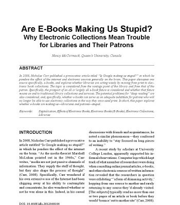 خرید و دانلود نسخه کامل کتاب Are E-Books Making Us Stupid?: Why Electronic Collections Mean Trouble for Libraries and Their Patrons