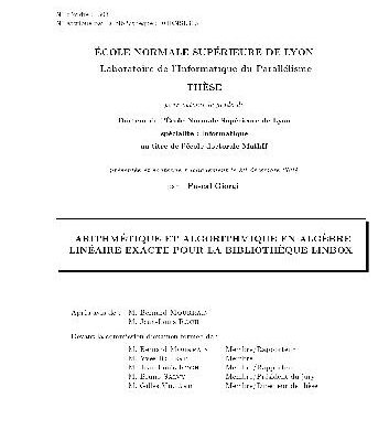 خرید و دانلود نسخه کامل کتاب Arithmetique et algorithmique en algebre lineaire exacte pour la bibliotheque LinBox