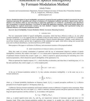 خرید و دانلود نسخه کامل کتاب Assessment of Speech Intelligibility by Formant-Modulation Method