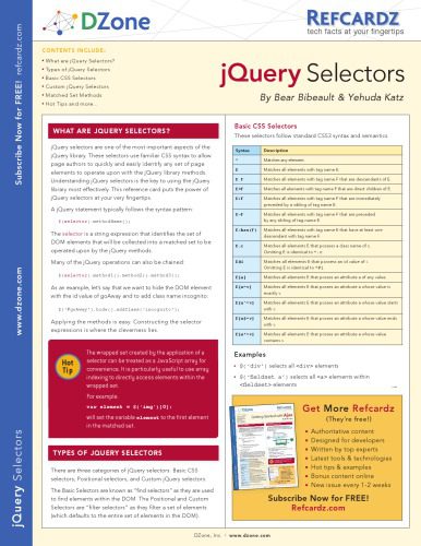 خرید و دانلود نسخه کامل کتاب DZone Refcardz jQuery Selectors_6876486fe4853.jpeg خرید و دانلود نسخه کامل کتاب DZone Refcardz jQuery Selectors