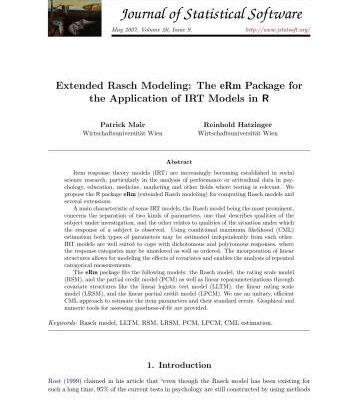خرید و دانلود نسخه کامل کتاب Extended Rasch Modeling: The eRm Package for the Application of IRT Models in R + Code