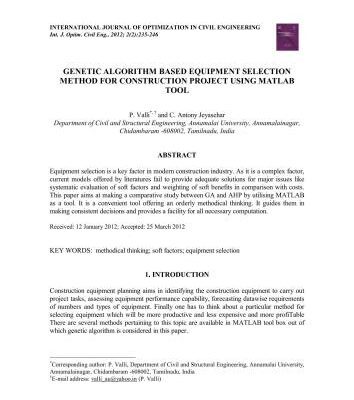 خرید و دانلود نسخه کامل کتاب Genetic algorithm based equipment selection method for construction project using matlab Tool