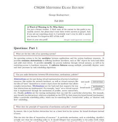 خرید و دانلود نسخه کامل کتاب Graduate Introduction to Operating Systems (CS 6200): Midterm Exam Review Notes