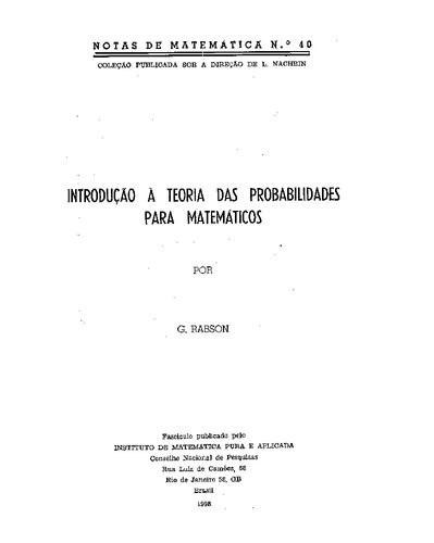 خرید و دانلود نسخه کامل کتاب Introdução À Teoria Das Probabilidades - Para Matemáticos