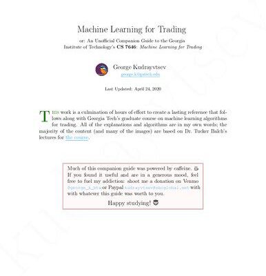 خرید و دانلود نسخه کامل کتاب Machine Learning for Trading, or, An Unofficial Guide to Georgia Institute of Technology’s CS7646: Machine Learning for Trading