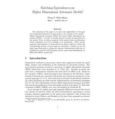 خرید و دانلود نسخه کامل کتاب Matching Equivalences on Higher Dimensional Automata Models