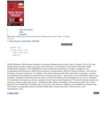 خرید و دانلود نسخه کامل کتاب MCSE Windows 2000 Active Directory Services Infrastructure Exam Cram 2 (Exam 70-217) (Exam Cram)