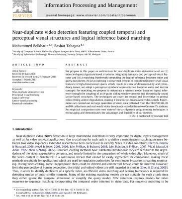 خرید و دانلود نسخه کامل کتاب Near-duplicate video detection featuring coupled temporal and perceptual visual structures and logical inference based matching