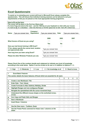 خرید و دانلود نسخه کامل کتاب Olas IT Software Training and Development. Excel Questionnaire