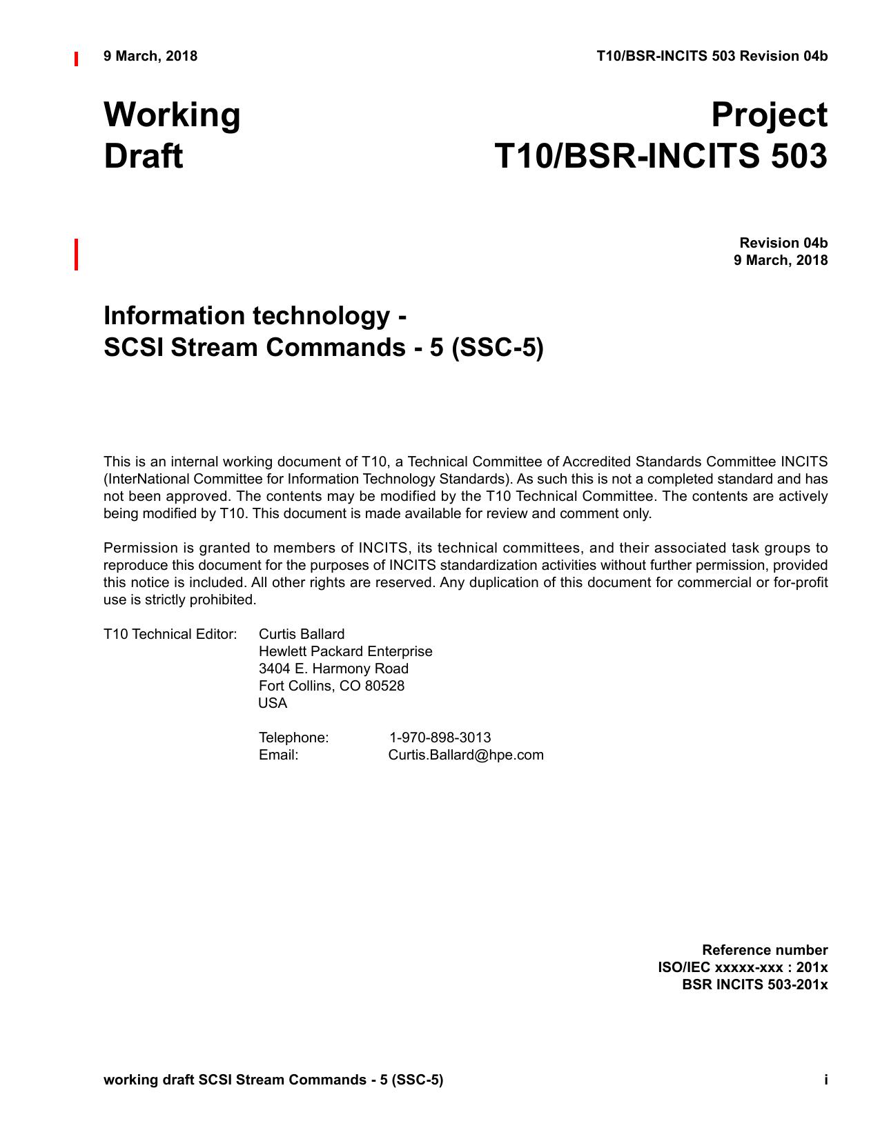 خرید و دانلود نسخه کامل کتاب SCSI Stream Commands – 5 (SSC-5 r04b)