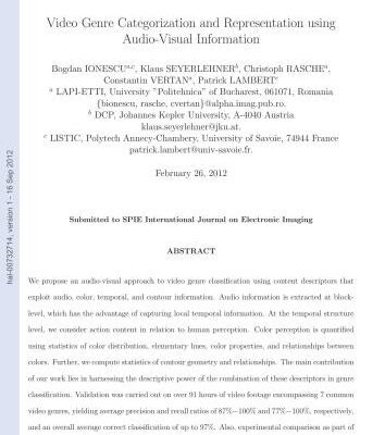 خرید و دانلود نسخه کامل کتاب Video genre categorization and representation using audio-visual information