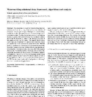 خرید و دانلود نسخه کامل کتاب Watermarking relational data framework, algorithms and analysis