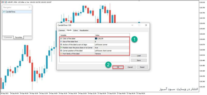خرید و دانلود اندیکاتور کاربردی نمایش تایم بسته شدن کندل با نام CandleTime برای متاتریدر5 - تصویر 2