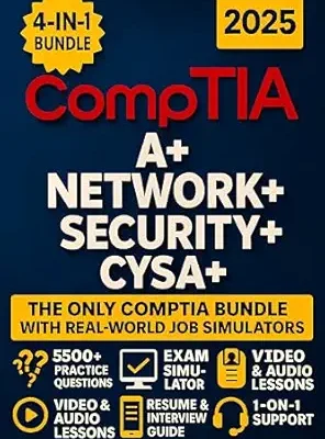 خرید و دانلود نسخه کامل کتاب CompTIA A+, Network+, Security+ & CySA+ Exam Prep (4-in-1): The Most Complete and Powerful Guide [VIDEO & AUDIO +LABS + FULL-LENGHT TESTS + CAREER & RESUME GUIDE + 24 WEEKLY DRILLS & EXAM SIMULATOR]]
